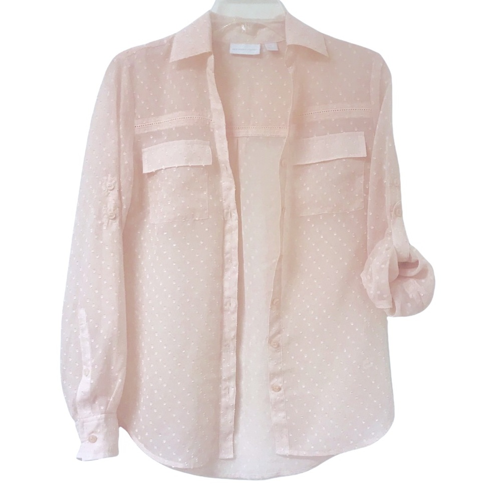 New York & Company Textured Sheer Button up Shirt Sz XS